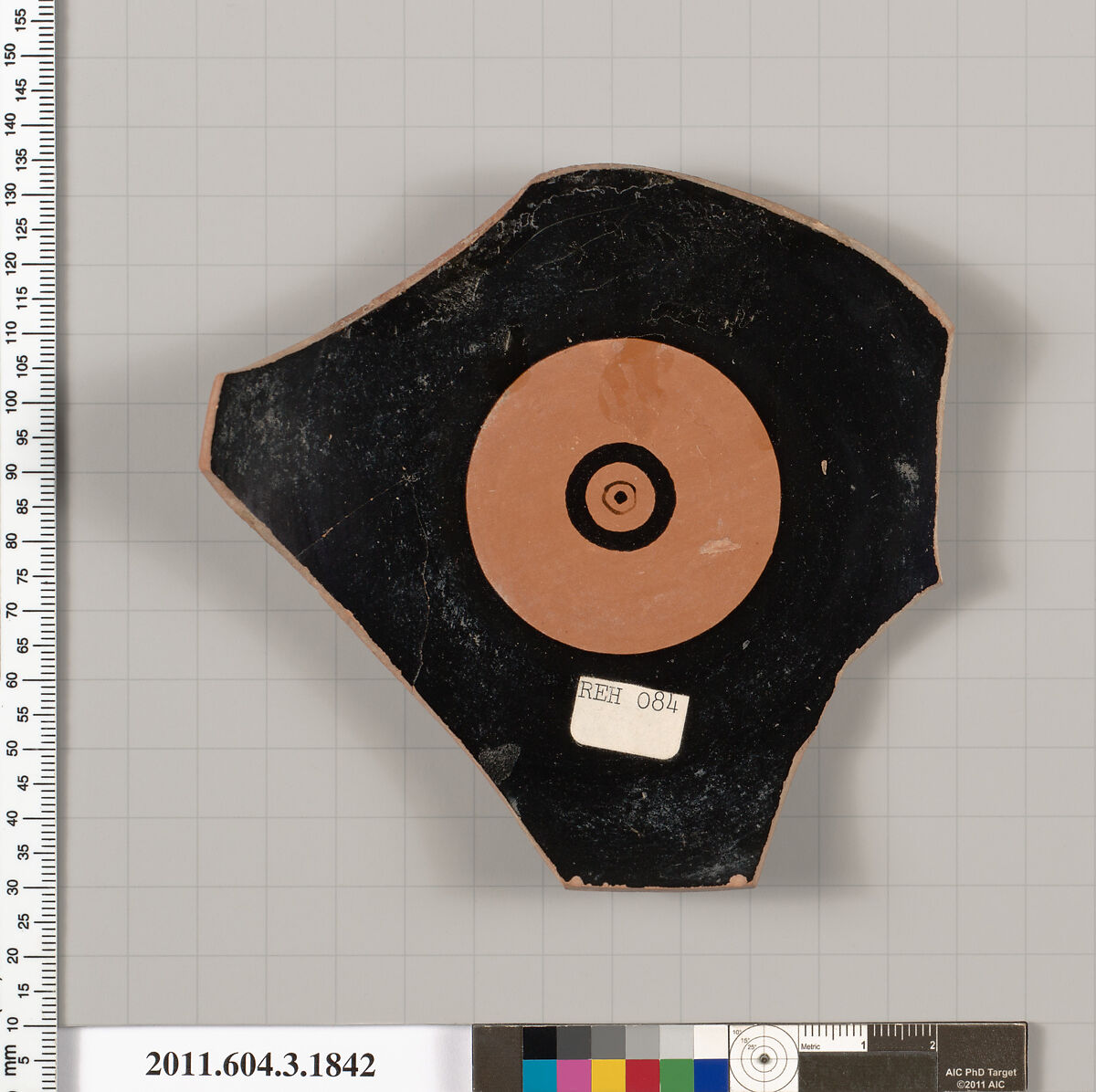 Terracotta fragment of a kylix: Lip cup (drinking cup), Terracotta, Greek, Attic 