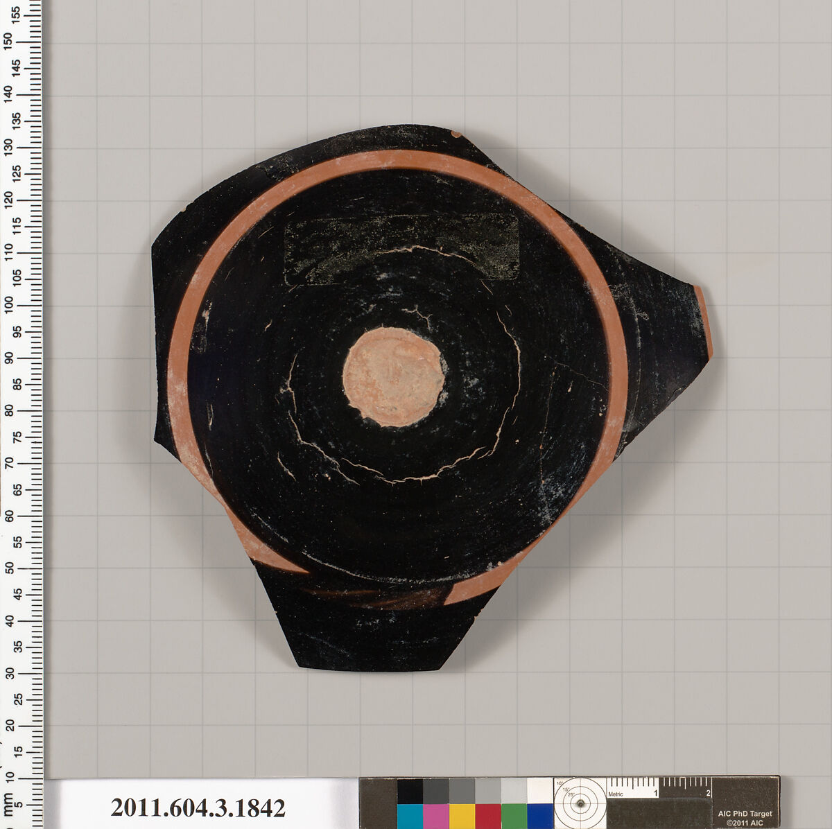 Terracotta fragment of a kylix: Lip cup (drinking cup), Terracotta, Greek, Attic