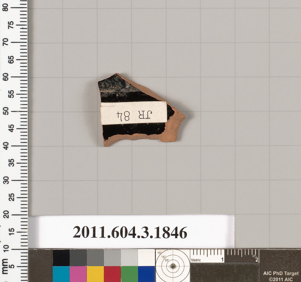 Terracotta fragment of a kylix: Lip cup (drinking cup), Terracotta, Greek, Attic