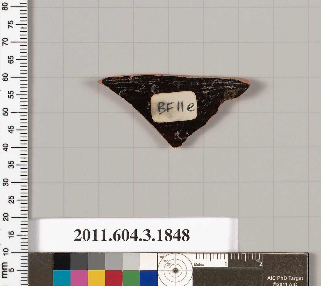Terracotta fragment of a kylix: Lip cup (drinking cup), Terracotta, Greek, Attic