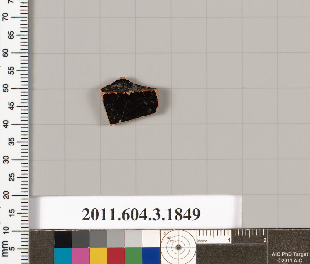 Terracotta fragment of a kylix: Lip cup (drinking cup), Terracotta, Greek, Attic