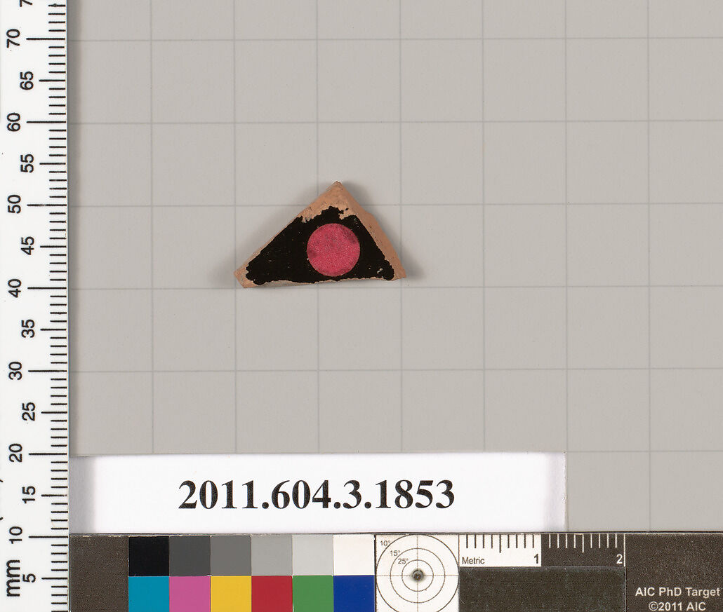 Terracotta fragment of a kylix: Lip cup (drinking cup), Terracotta, Greek, Attic