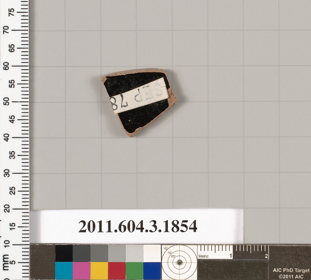 Terracotta fragment of a kylix: Lip cup (drinking cup), Terracotta, Greek, Attic