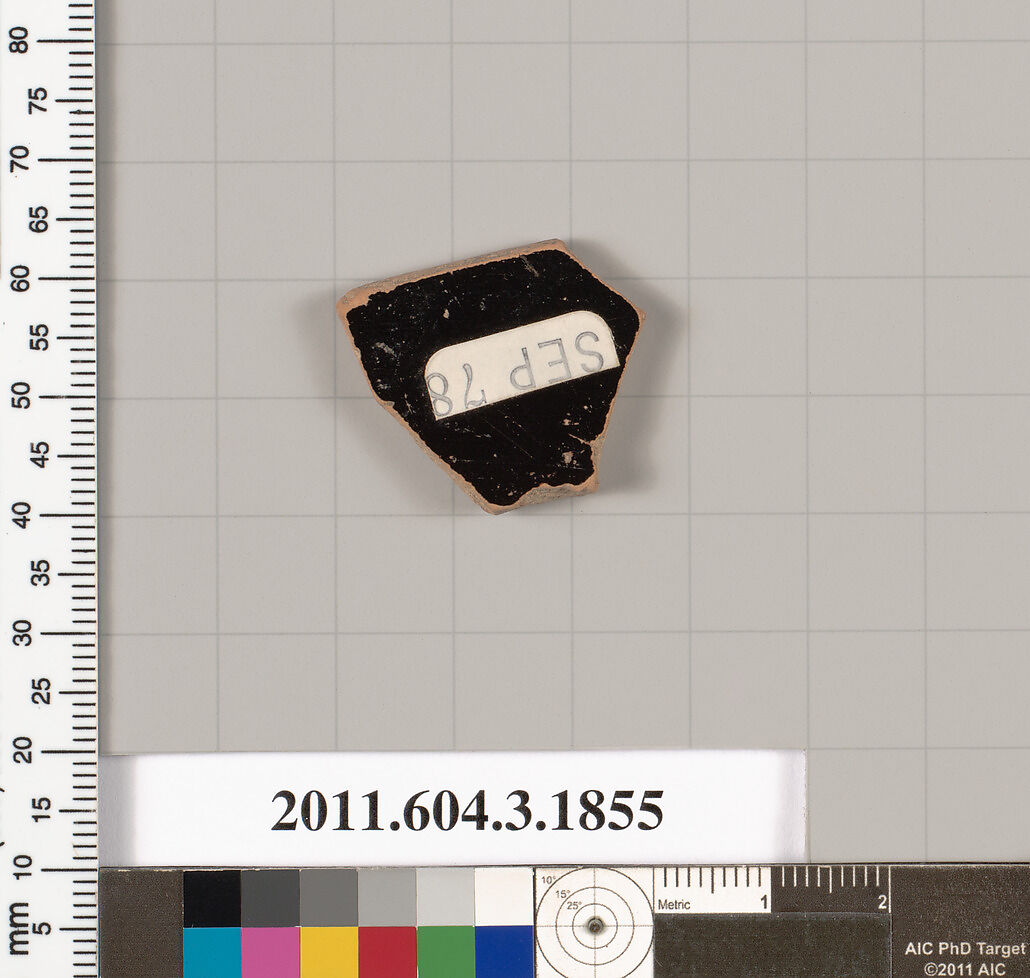 Terracotta fragment of a kylix: Lip cup (drinking cup), Terracotta, Greek, Attic