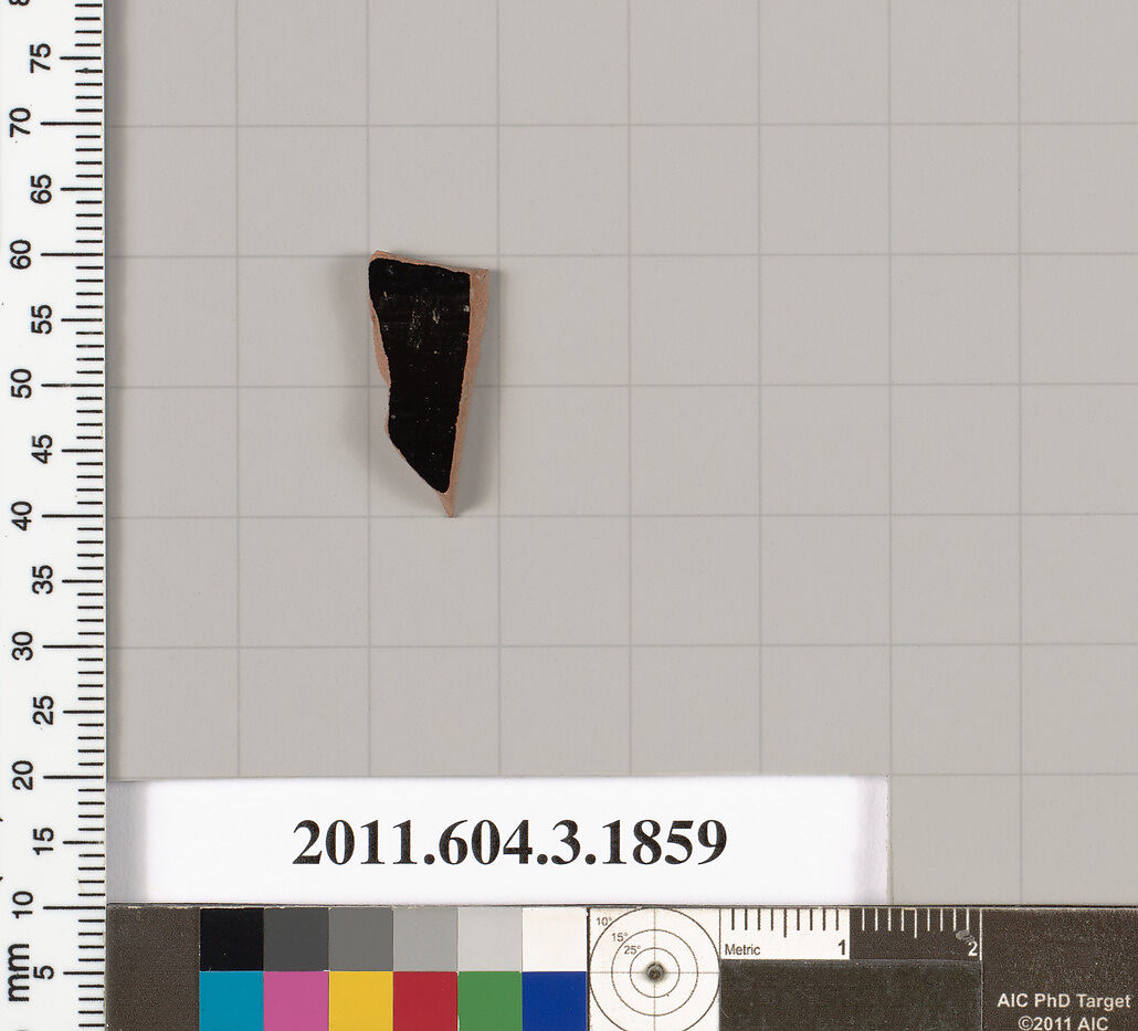 Terracotta fragment of a kylix: Lip cup (drinking cup), Terracotta, Greek, Attic