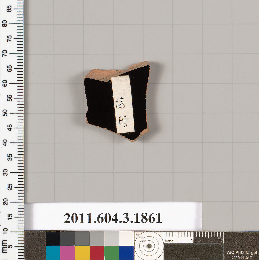 Terracotta fragment of a kylix: Lip cup (drinking cup), Terracotta, Greek, Attic