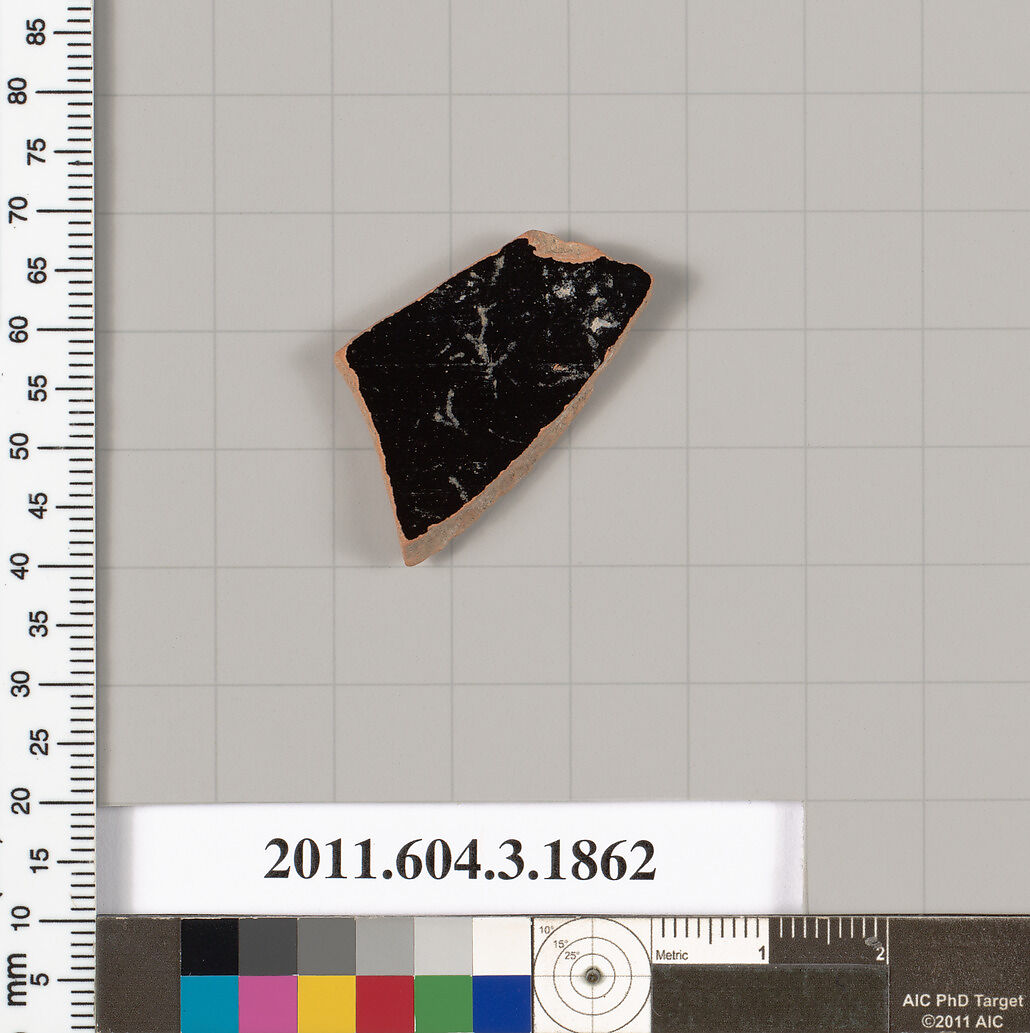 Terracotta fragment of a kylix: Lip cup (drinking cup), Terracotta, Greek, Attic