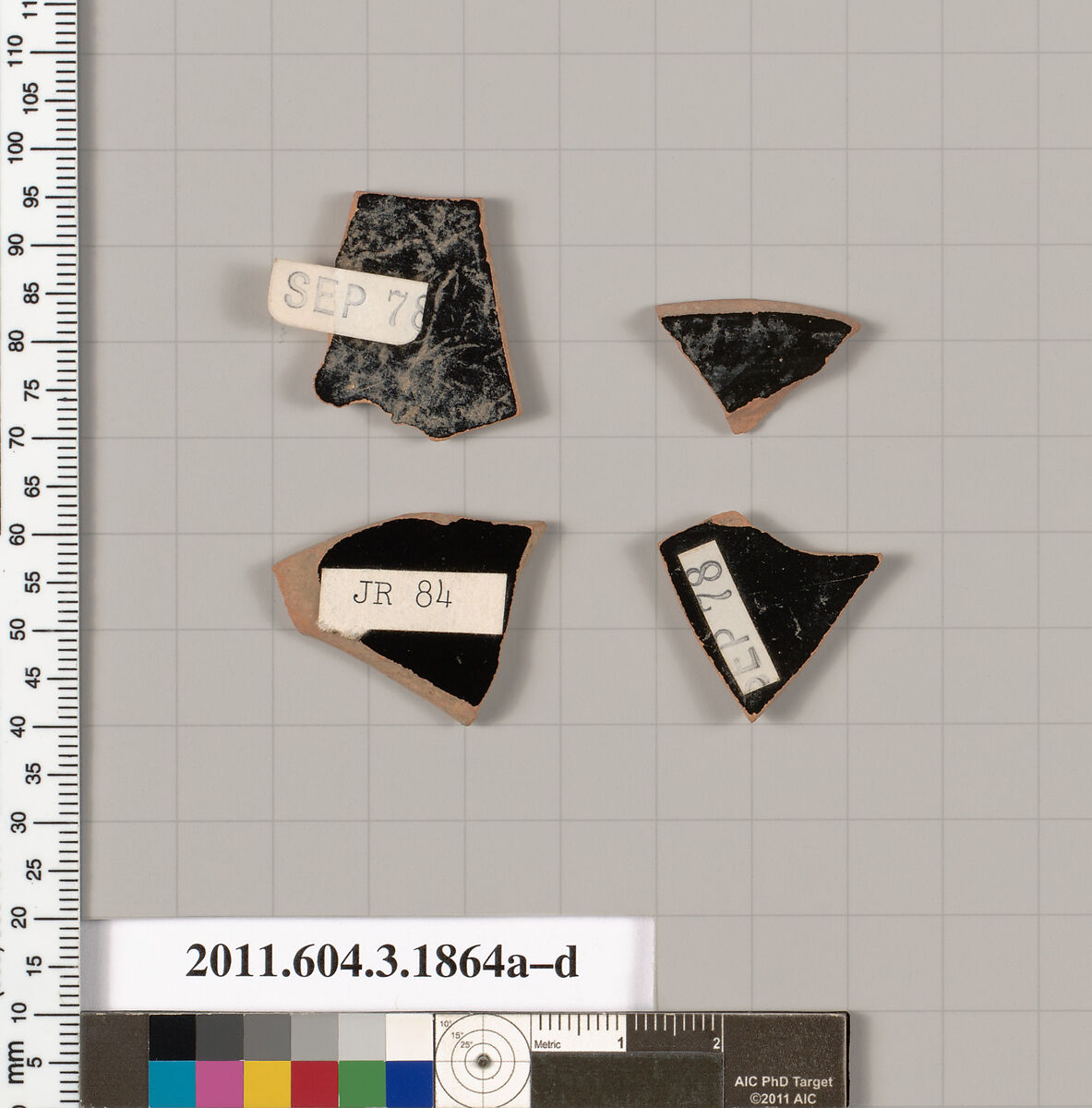 Terracotta fragments of kylikes: Band or lip cups (drinking cups), Terracotta, Greek, Attic
