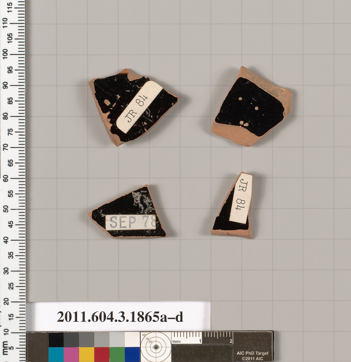 Terracotta fragments of kylikes: Band or lip cups (drinking cups), Terracotta, Greek, Attic