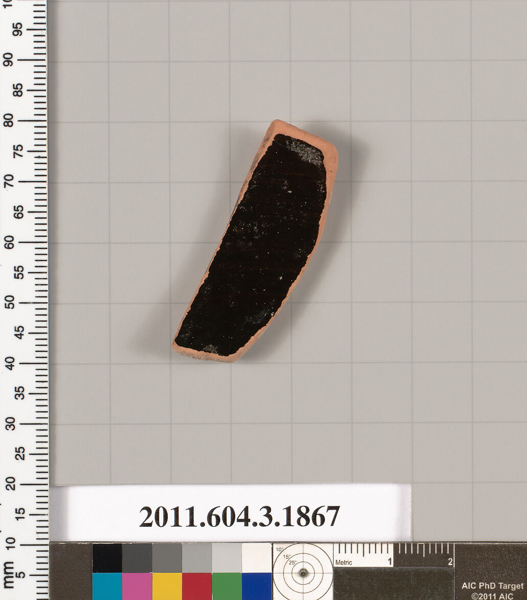Terracotta fragment of a kylix: Lip cup (drinking cup), Terracotta, Greek, Attic