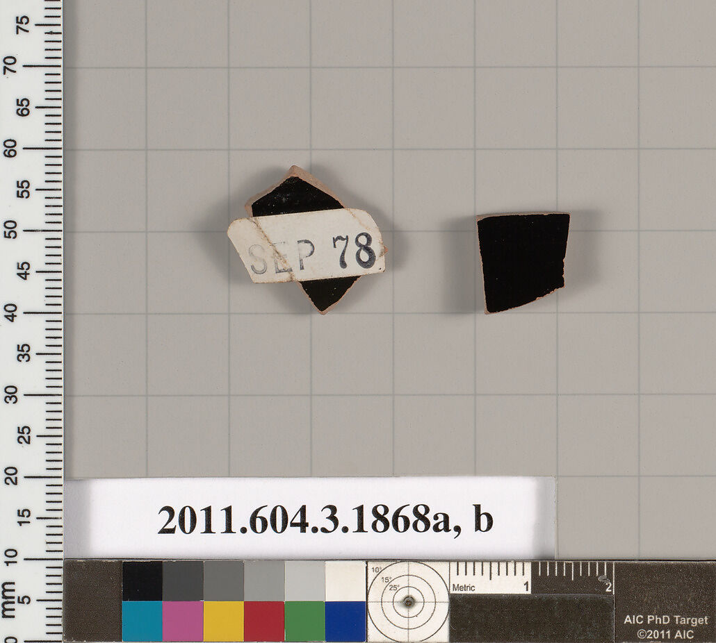 Terracotta fragments of kylikes: Band or lip cups (drinking cups), Terracotta, Greek, Attic