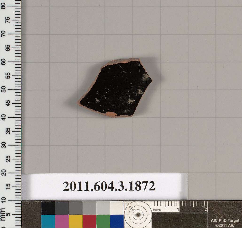 Terracotta fragment of a kylix: Band or lip cup (drinking cup), Terracotta, Greek, Attic