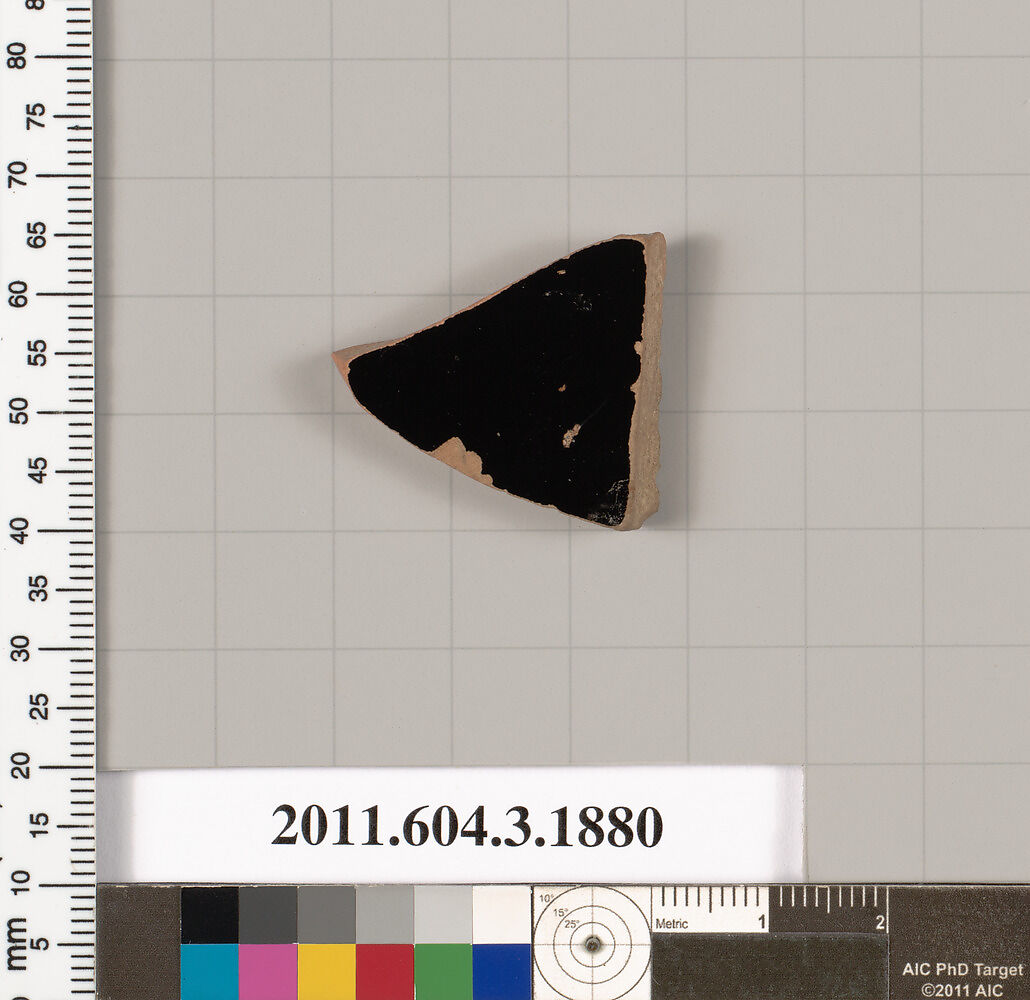 Terracotta fragment of a kylix (drinking cup), Terracotta, Greek, Attic