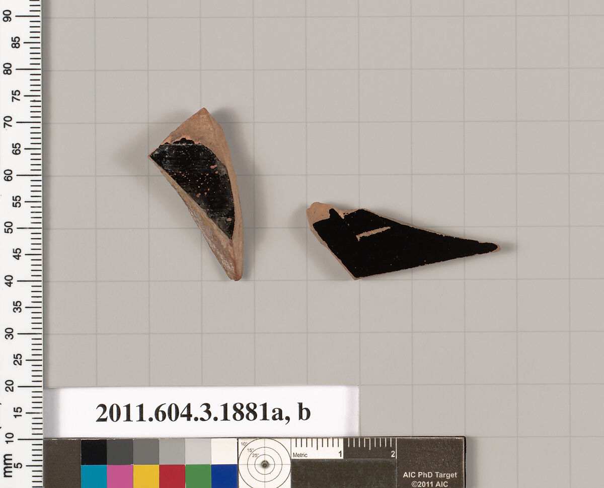 Terracotta fragments of kylikes: Lip or band cups (drinking cups), Terracotta, Greek, Attic