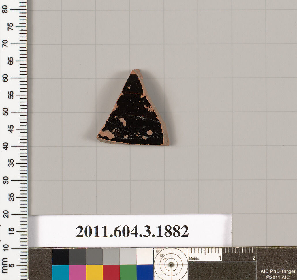 Terracotta fragment of a mastoid (drinking cup with narrow base) ?, Terracotta, Greek, Attic