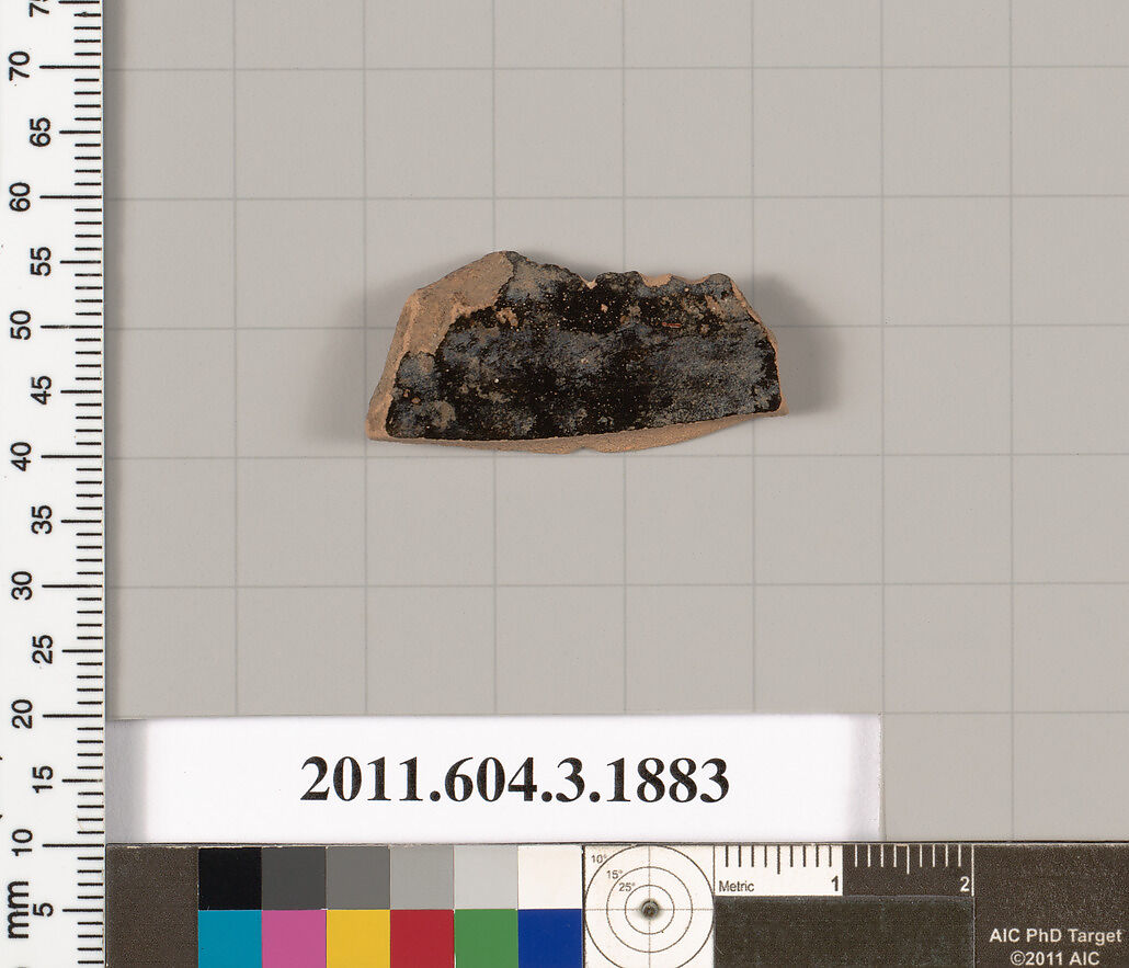 Terracotta fragment of a mastoid (drinking cup with narrow base) ?, Terracotta, Greek, Attic