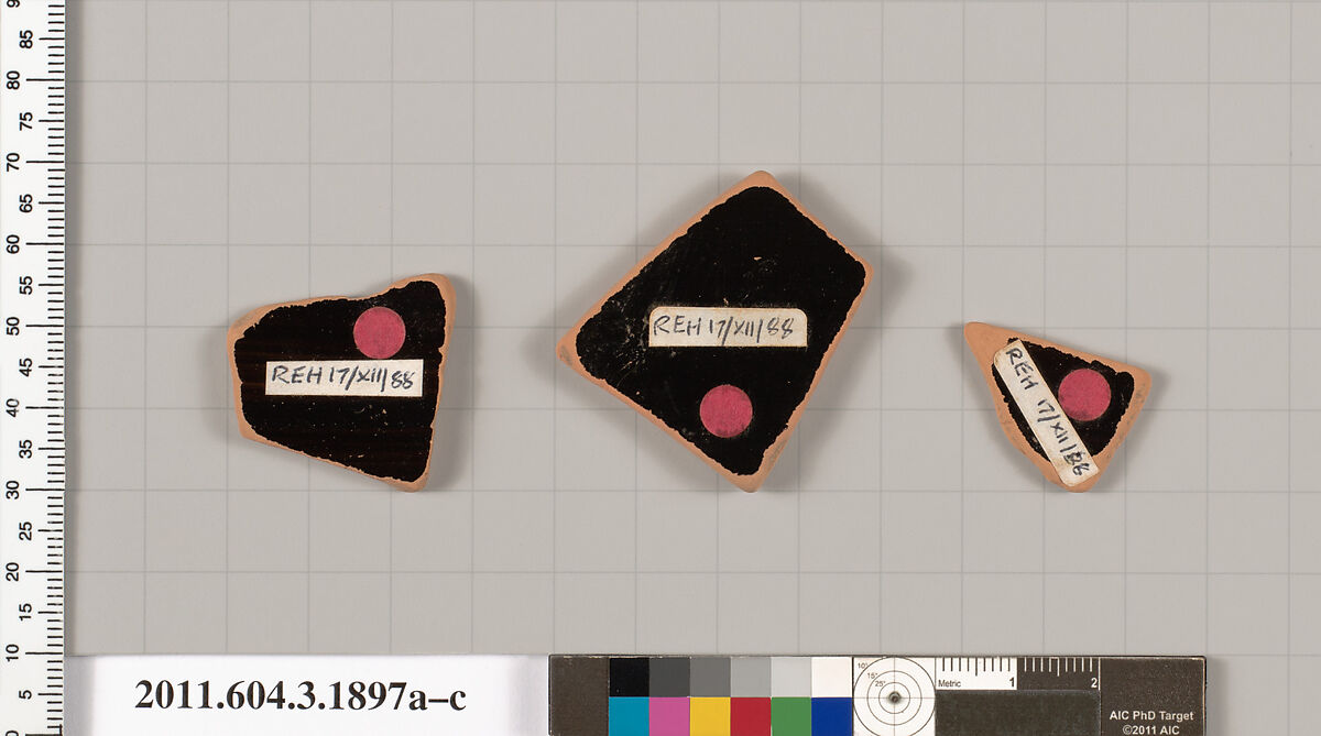 Terracotta fragments of an open shape, Terracotta, Greek, Attic