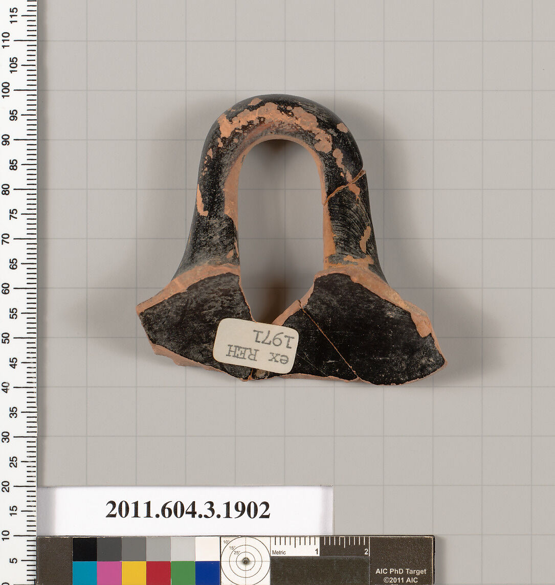 Terracotta fragment of a kylix (drinking cup), Terracotta, Greek, Attic