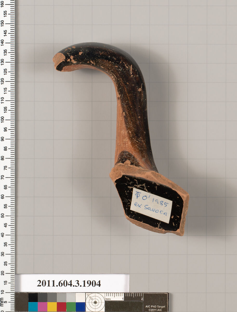 Terracotta fragment of a kylix (drinking cup), Terracotta, Greek, Attic