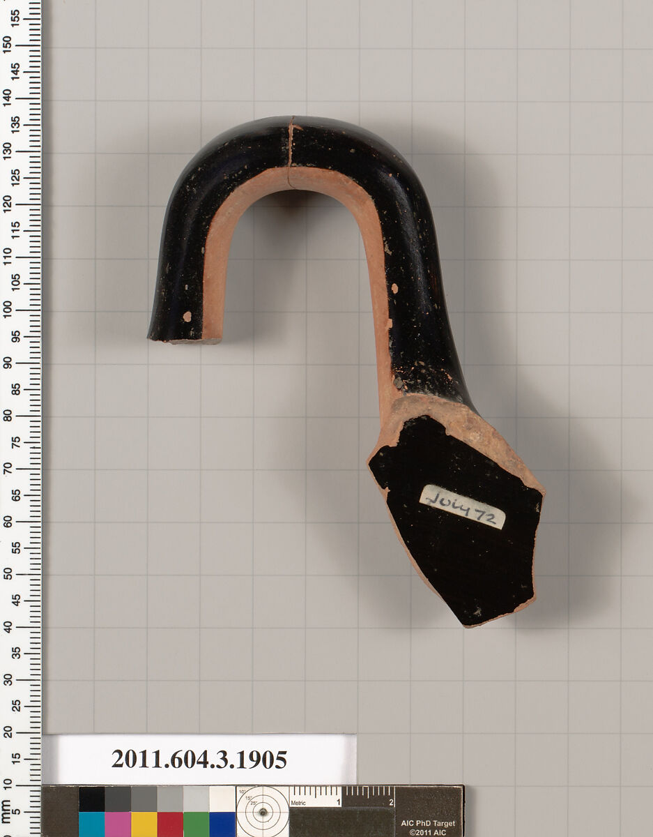 Terracotta fragment of a kylix (drinking cup), Terracotta, Greek, Attic