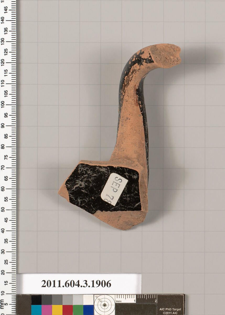 Terracotta fragment of a kylix (drinking cup), Terracotta, Greek, Attic