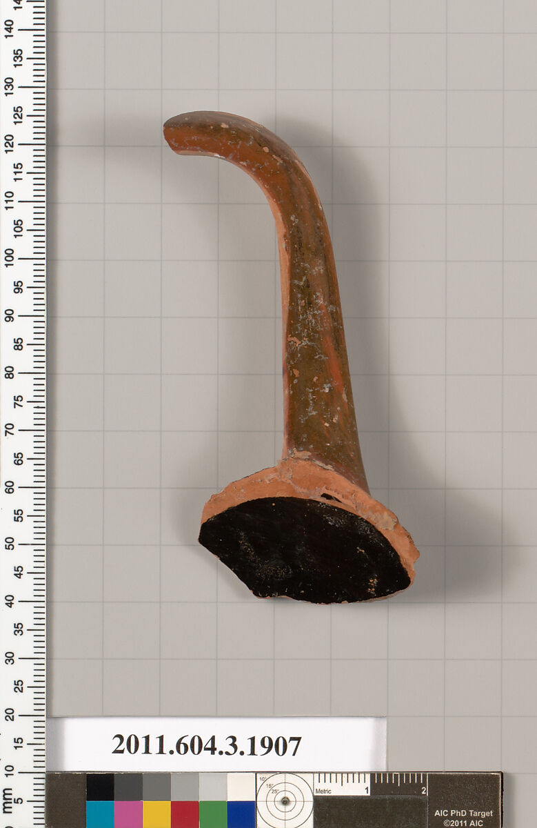 Terracotta fragment of a kylix (drinking cup), Terracotta, Greek, Attic