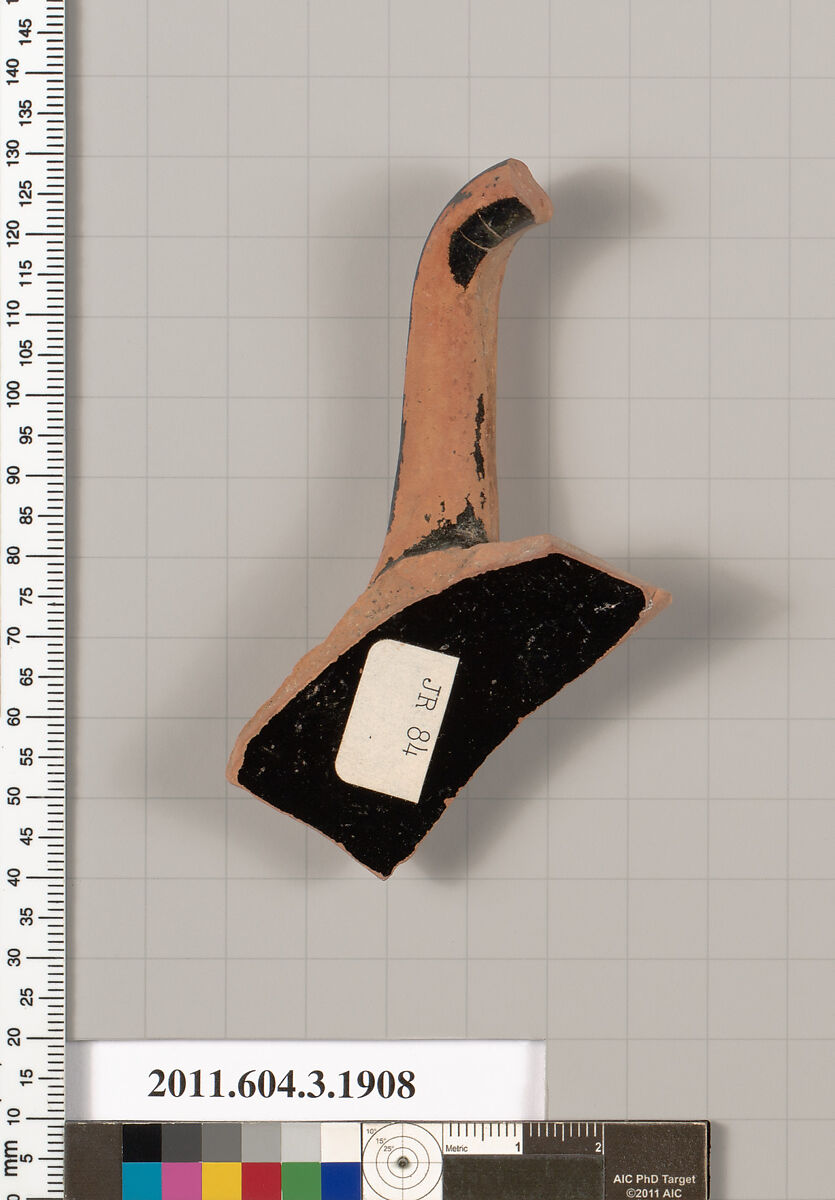 Terracotta fragment of a kylix (drinking cup), Terracotta, Greek, Attic