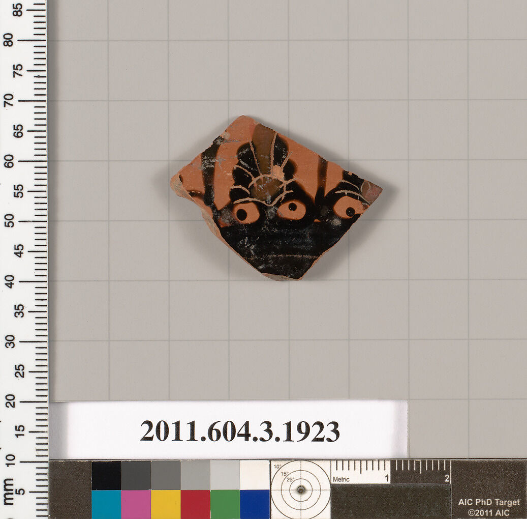 Terracotta fragment of a kylix (drinking cup) or a skyphos (deep drinking cup)?, Terracotta, Greek, Attic 