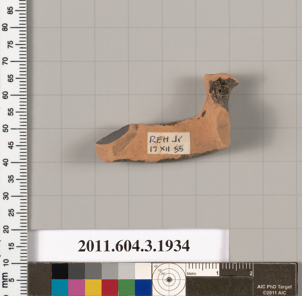 Terracotta fragment of a kylix (drinking cup), Terracotta, Greek, Attic