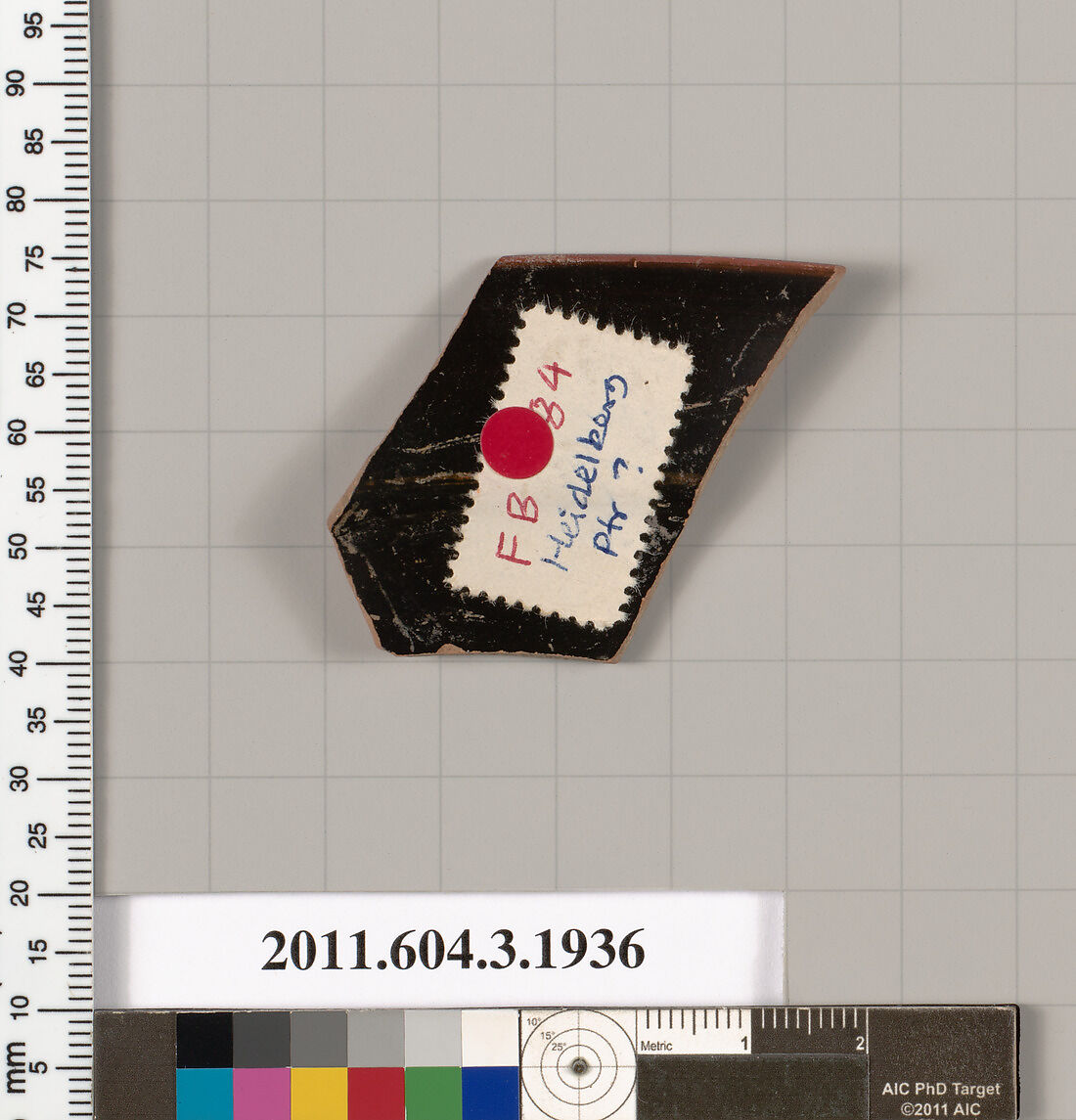 Terracotta fragment of a kylix: Siana cup (drinking cup), Attributed to the Heidelberg Painter, Terracotta, Greek, Attic