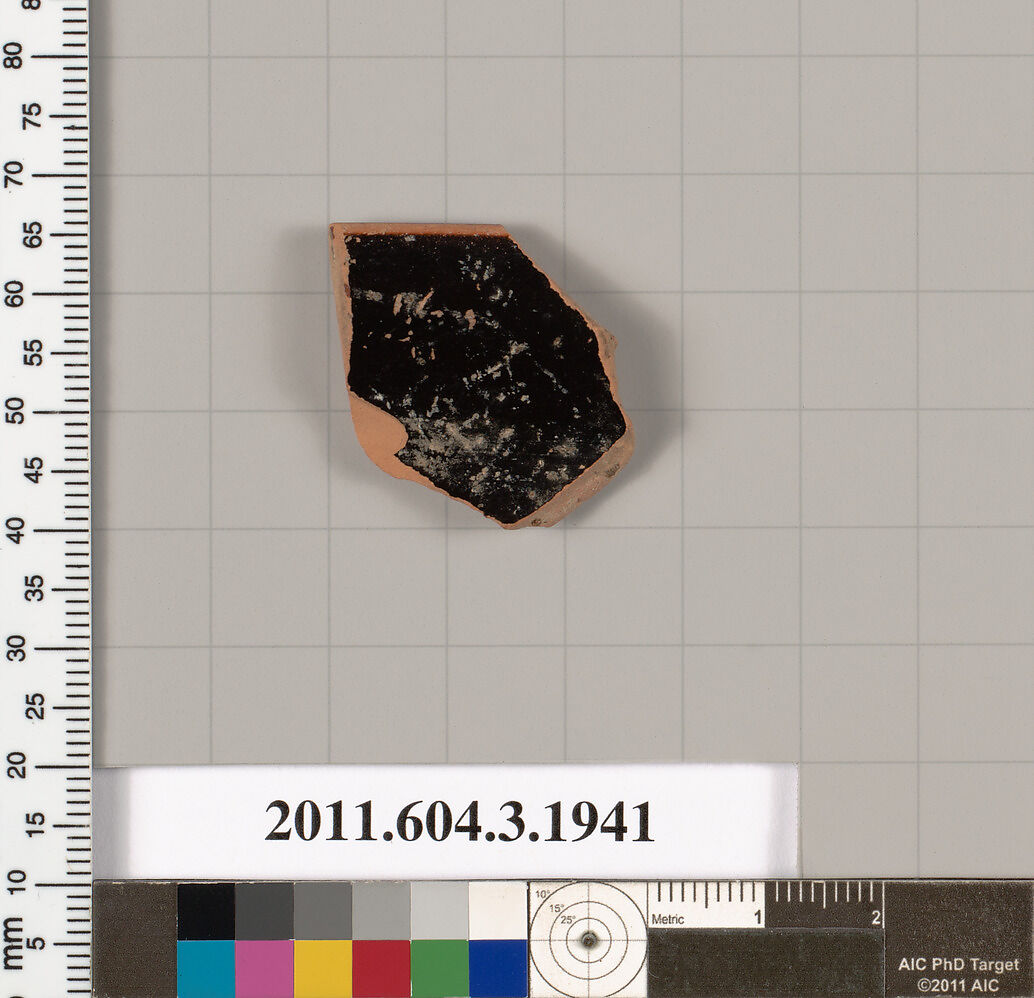 Terracotta rim fragment of a kylix: Cassel cup (drinking cup), Terracotta, Greek, Attic