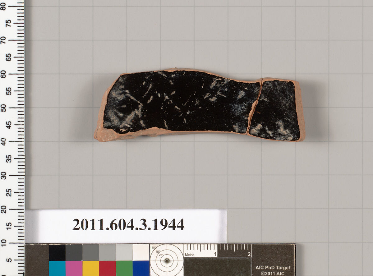 Terracotta fragment of a kylix: Cassel cup (drinking cup), Terracotta, Greek, Attic