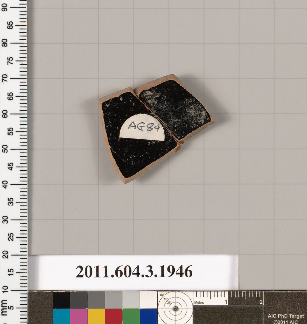 Terracotta fragment of a kylix: Cassel cup (drinking cup), Terracotta, Greek, Attic