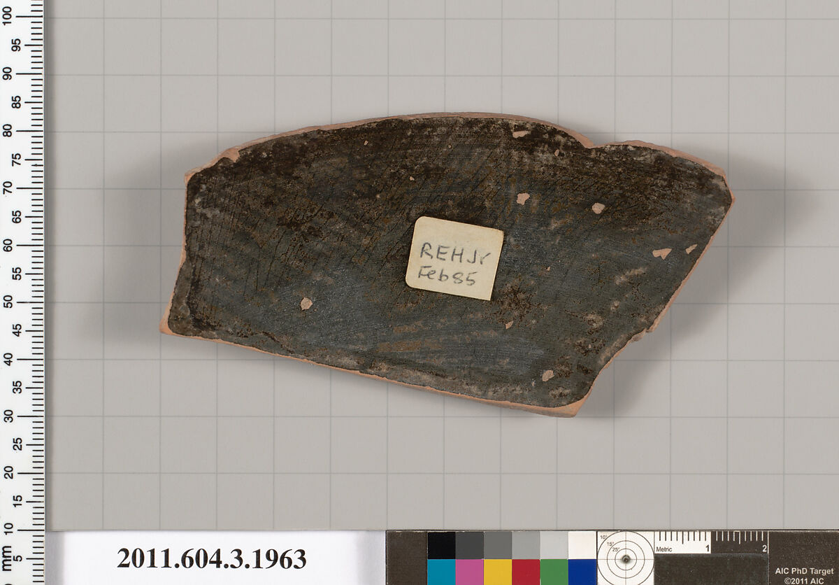 Terracotta fragment of a kylix (drinking cup), Terracotta, Greek, Attic