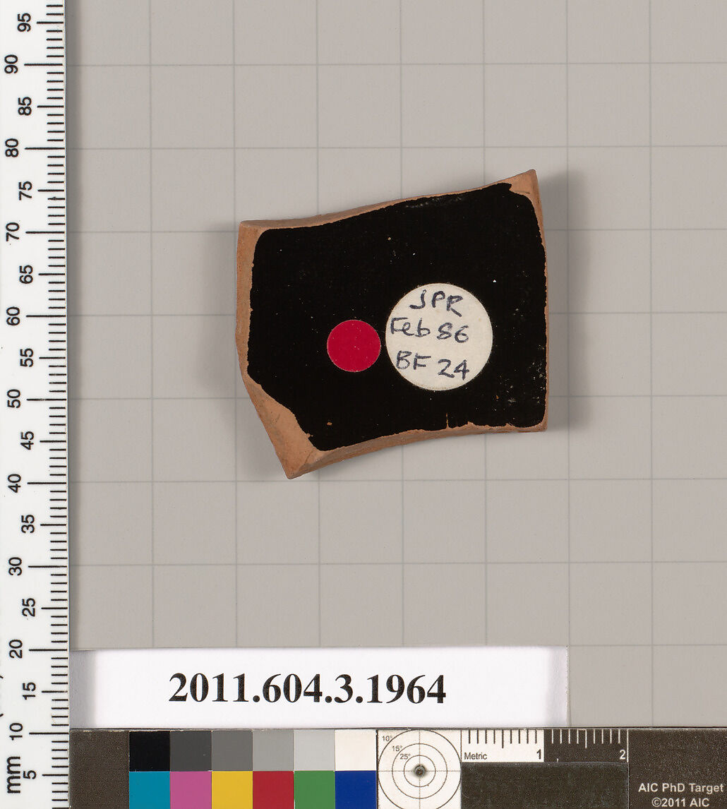 Terracotta fragment of a kylix (drinking cup), Terracotta, Greek, Attic