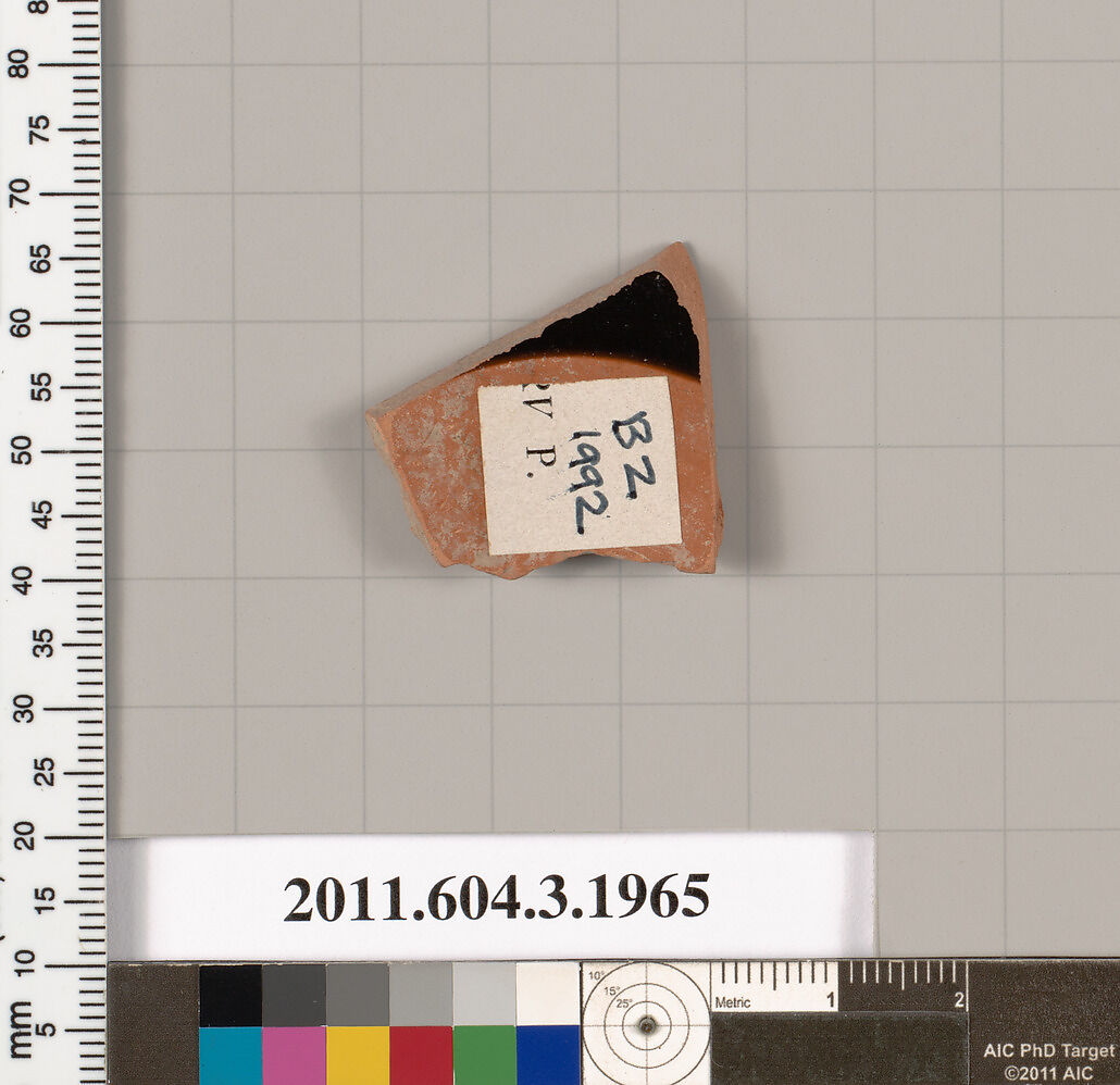 Terracotta fragment of a kylix (drinking cup), Terracotta, Greek, Attic