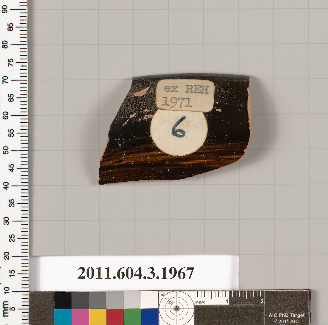 Terracotta fragment of a kylix (drinking cup), Terracotta, Greek, Attic