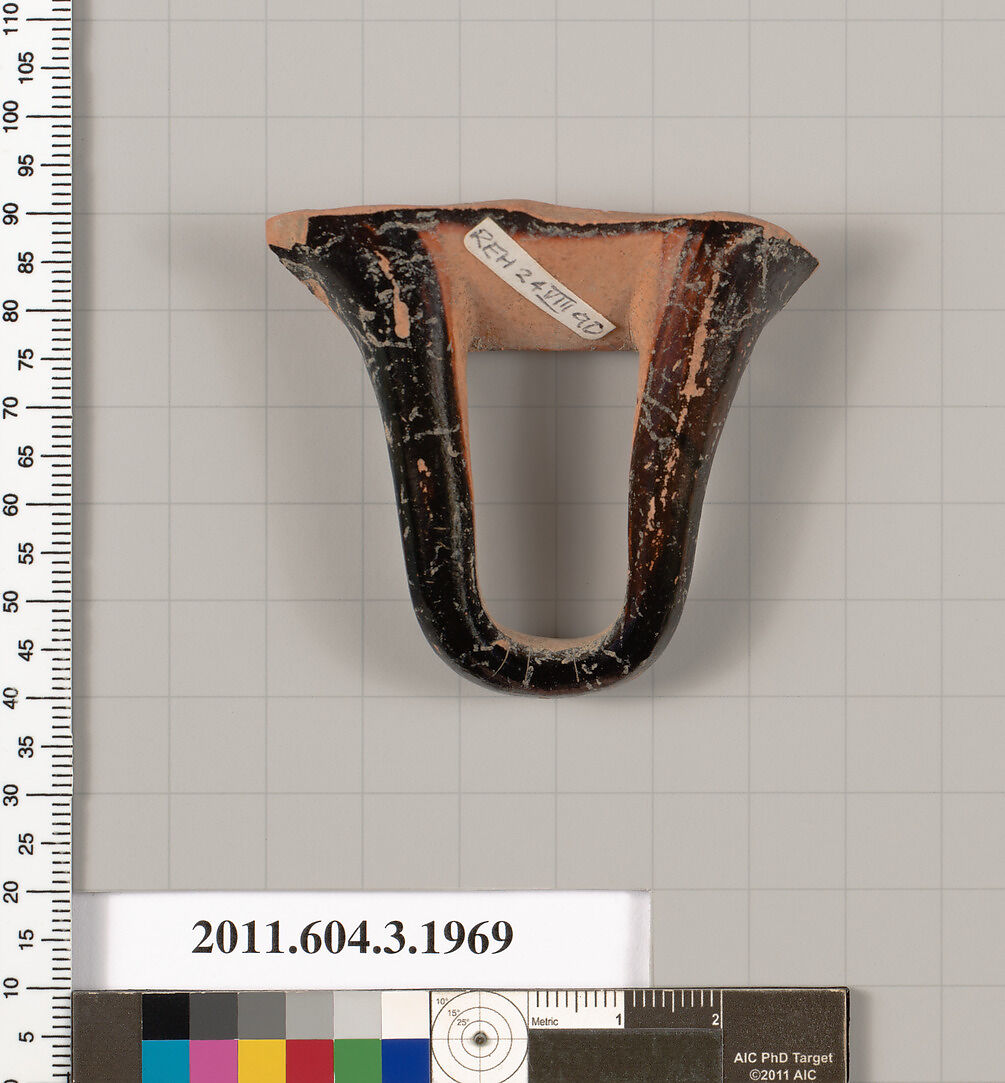 Terracotta fragment of a kylix (drinking cup), Terracotta, Greek, Attic