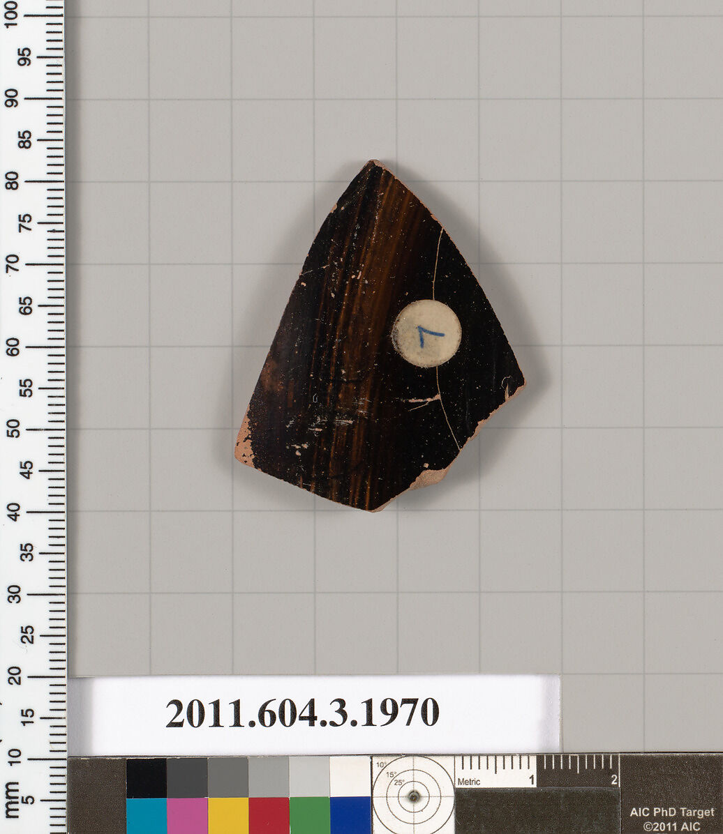 Terracotta fragment of a kylix (drinking cup), Terracotta, Greek, Attic