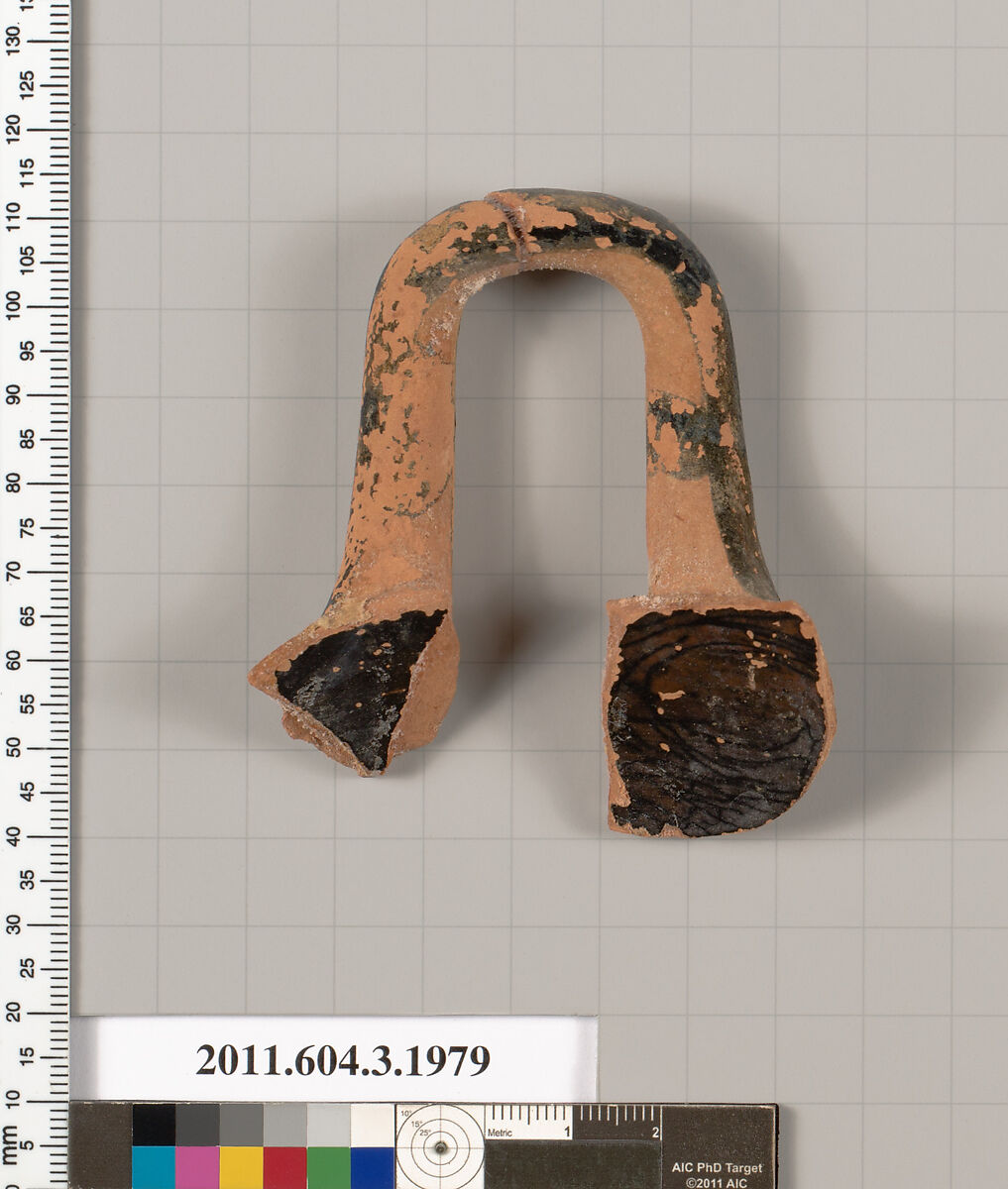 Terracotta fragment of a kylix (drinking cup), Terracotta, Greek, Attic