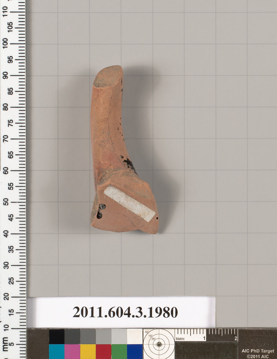 Terracotta fragment of a kylix (drinking cup), Terracotta, Greek, Attic