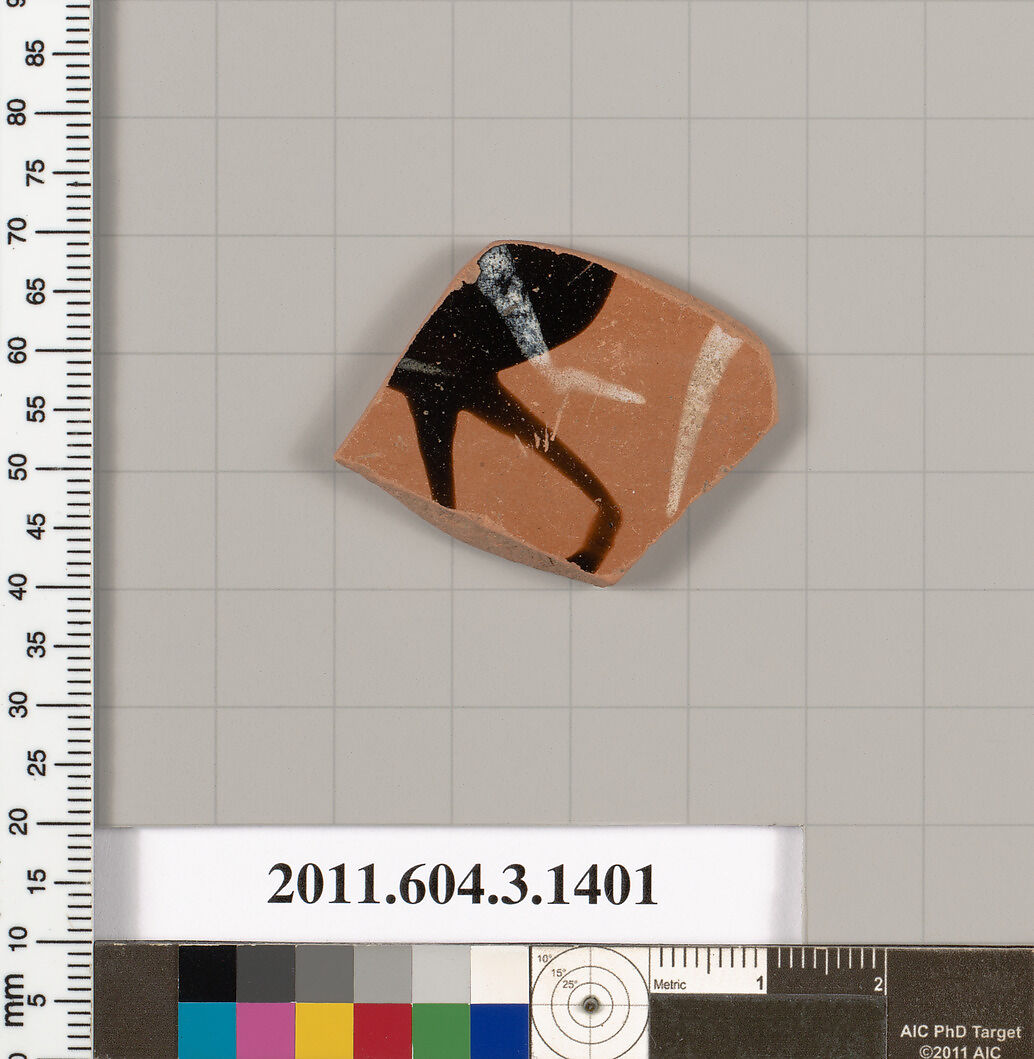Terracotta fragment of a skyphos (deep drinking cup), Terracotta, Greek, Attic 