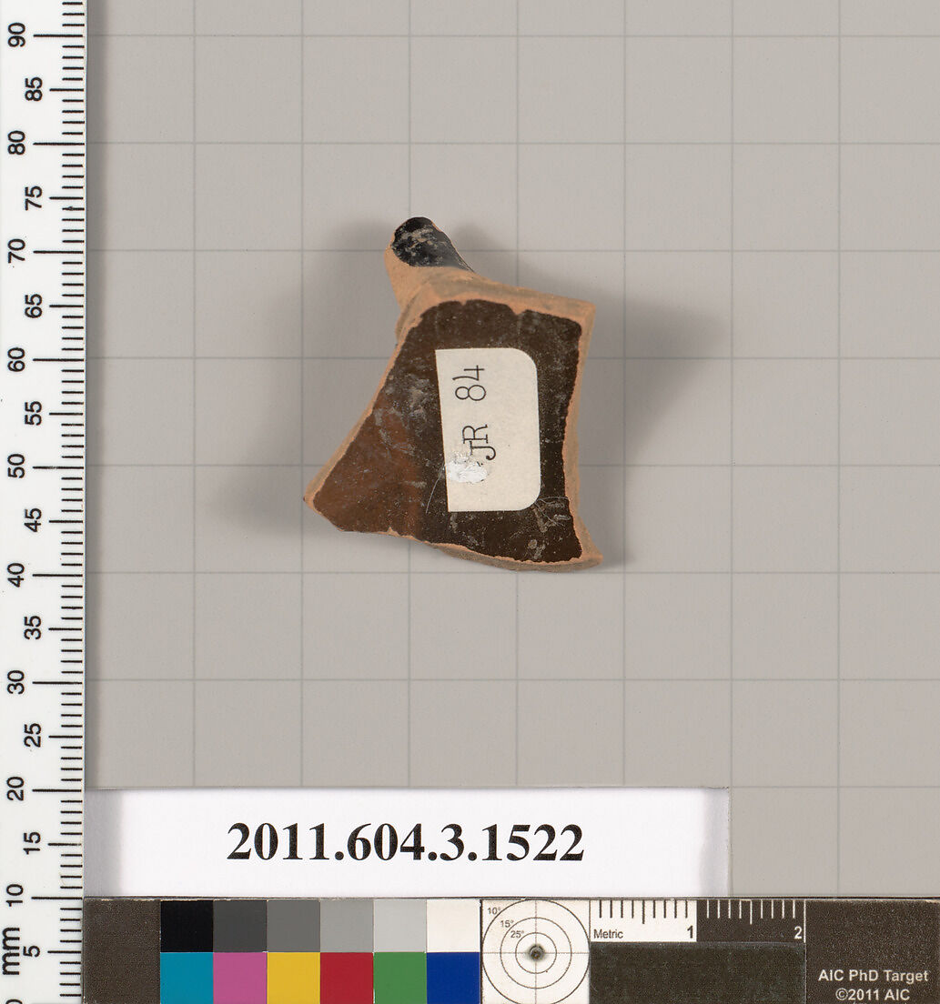 Terracotta fragment of a skyphos (deep drinking cup), Terracotta, Greek, Attic