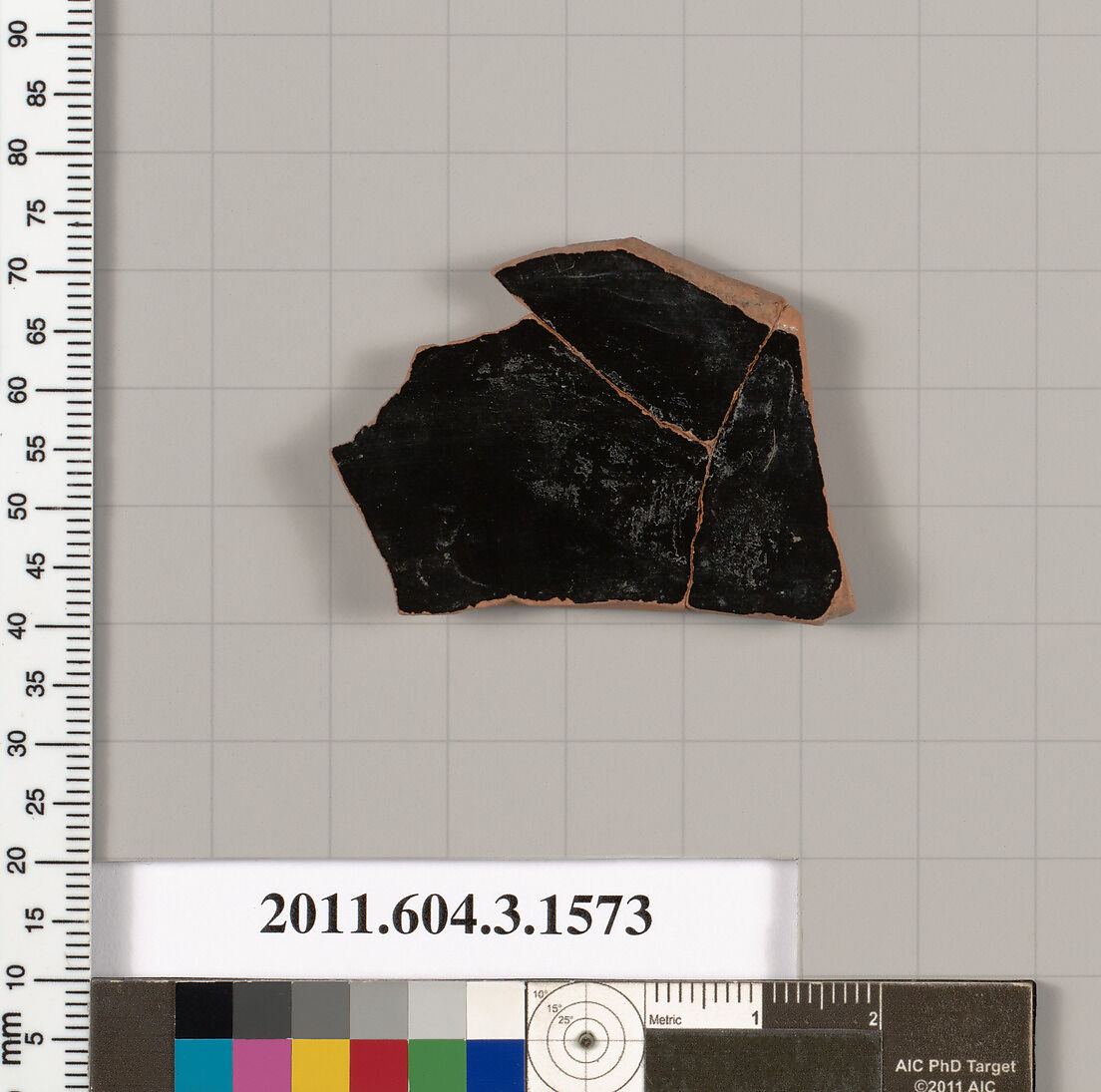 Terracotta fragment of a kylix: Band cup (drinking cup), Terracotta, Greek, Attic