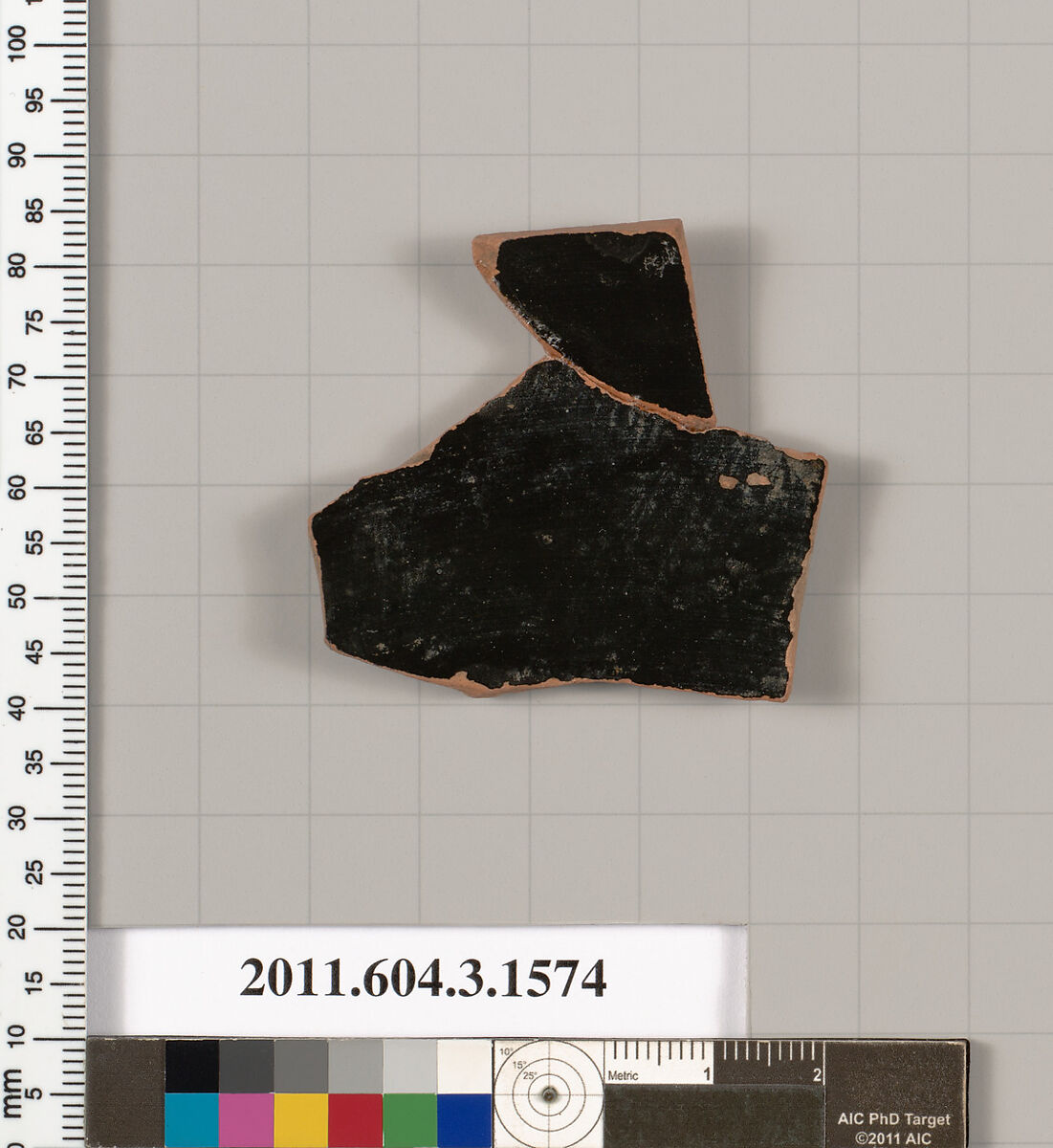 Terracotta fragment of a kylix: Band cup (drinking cup), Terracotta, Greek, Attic