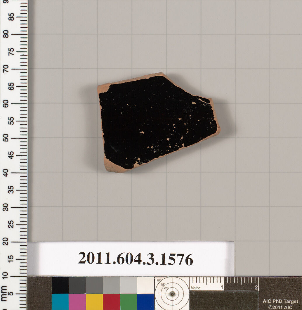 Terracotta fragment of a kylix: Band cup (drinking cup), Terracotta, Greek, Attic