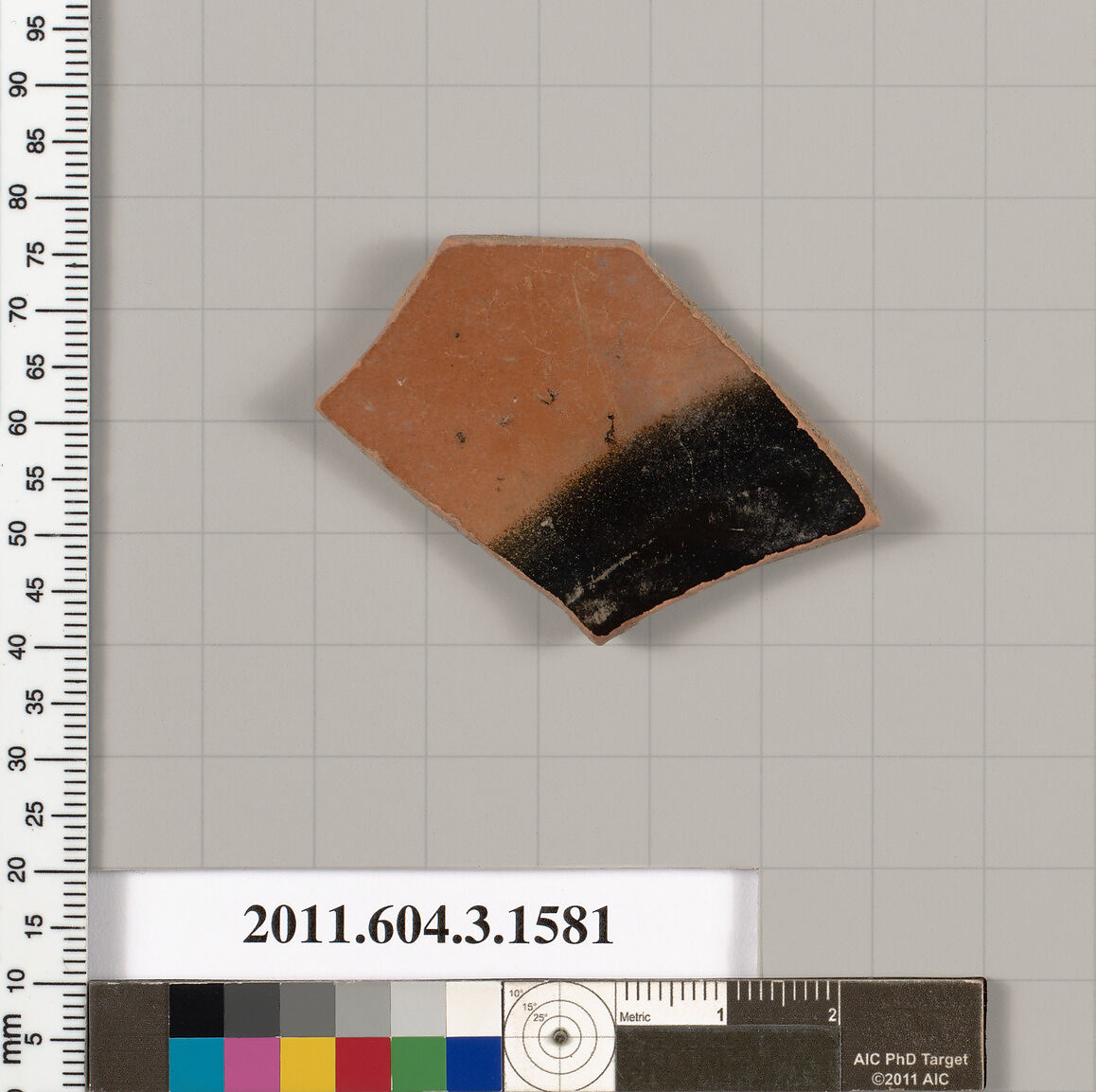 Terracotta fragment of a kylix: Band cup (drinking cup), Terracotta, Greek, Attic