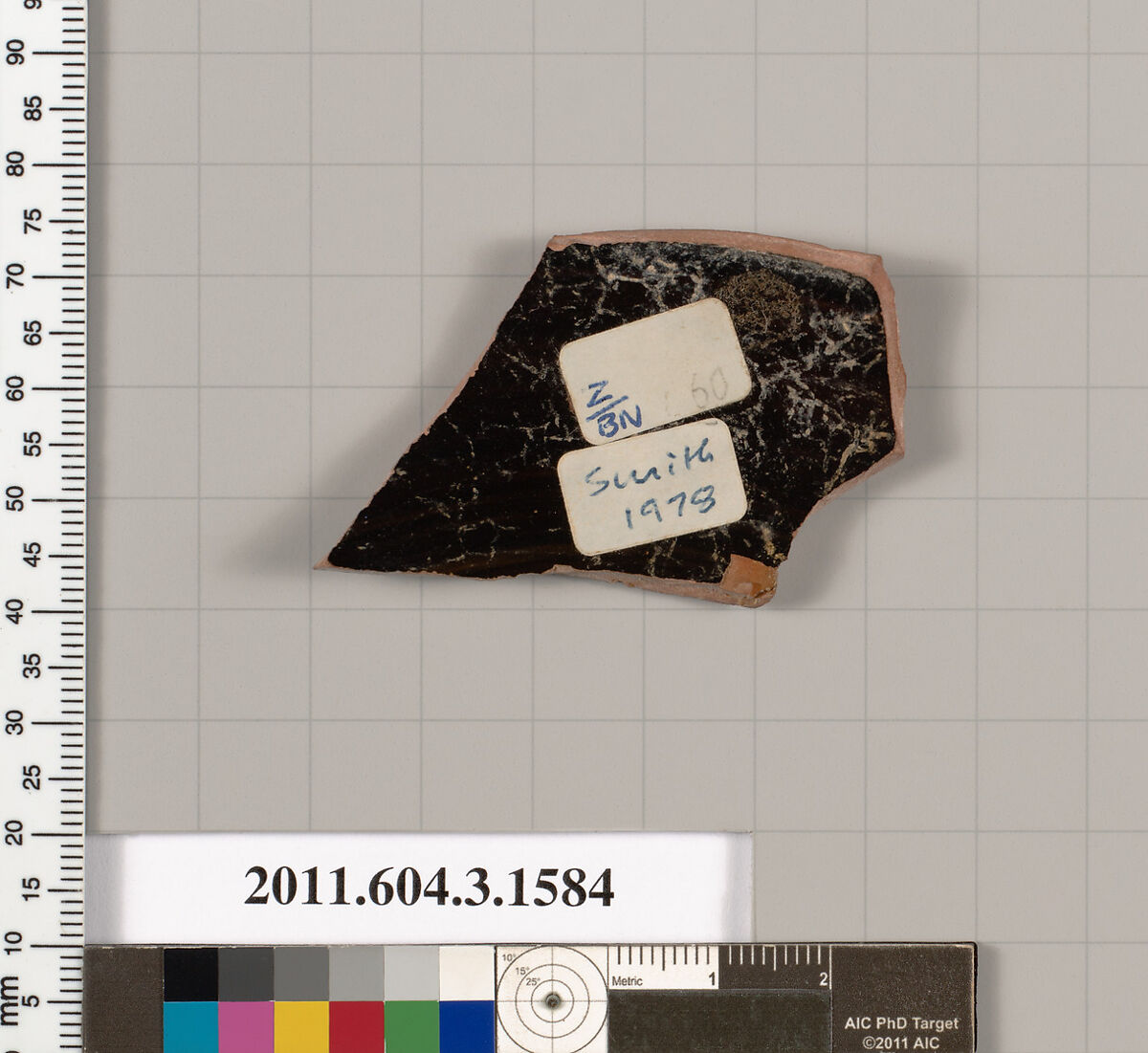 Terracotta fragment of a kylix: Band cup (drinking cup), Terracotta, Greek, Attic