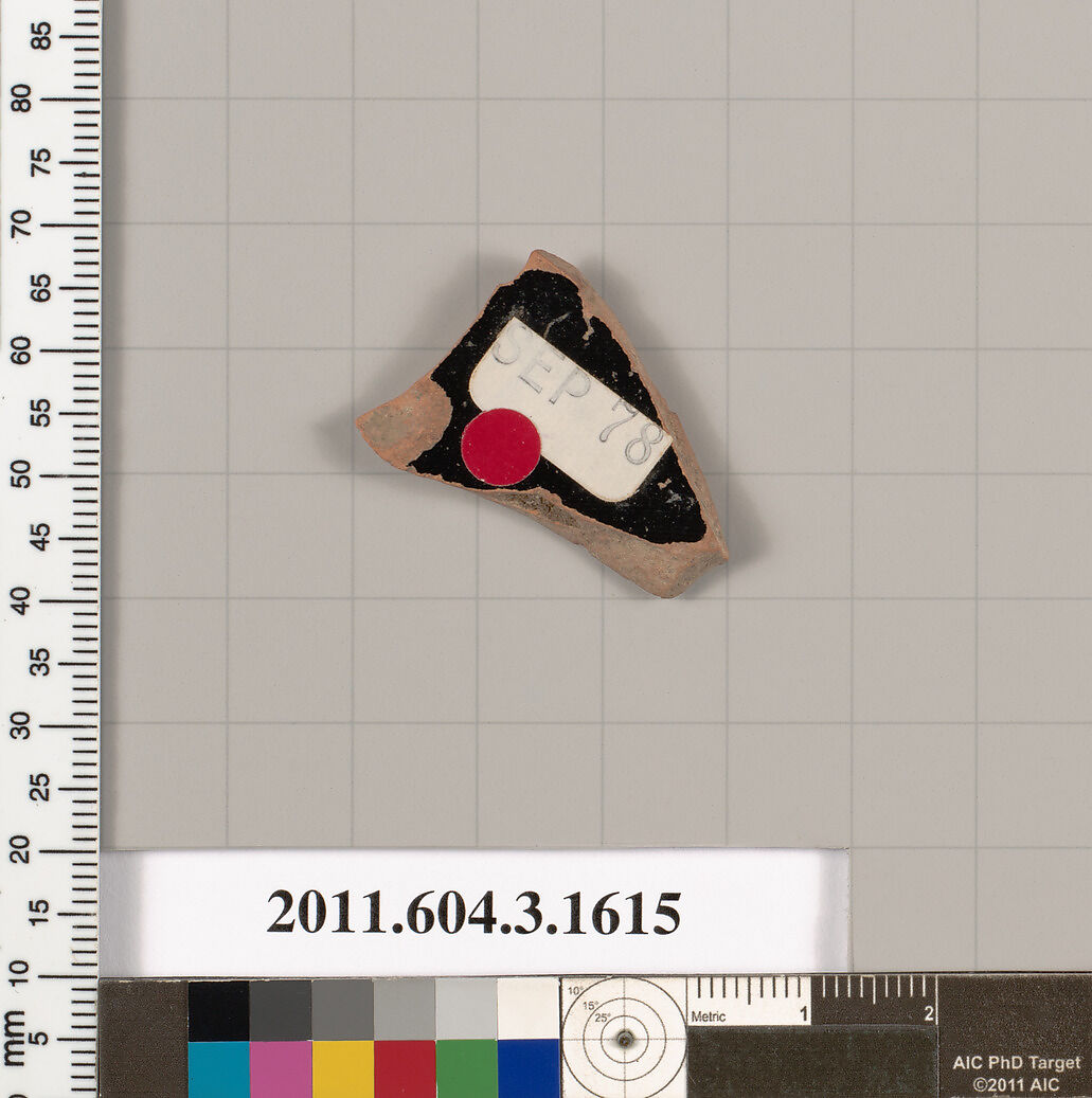 Terracotta fragment of a kylix: Band cup (drinking cup), Terracotta, Greek, Attic