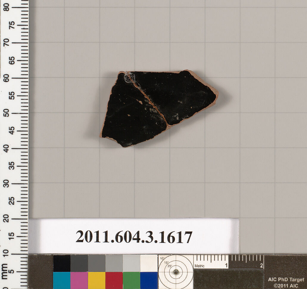 Terracotta fragment of a kylix: Band cup (drinking cup), Terracotta, Greek, Attic